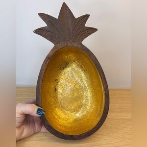 Pineapple Mango Wood Trinket Bowl with Gold Interior Made in India
